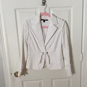 Insight White Embroidered Tie-Front Blazer